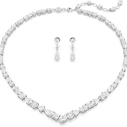 swarovski Women Necklace And Earrings Mesmera Set, Mixed Cuts, White, Rhodium Plated-picture-48