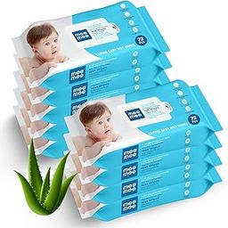 Mee Mee Baby Gentle soft Moisturing Wet Wipes with Aloe Vera extracts (unscented) without lid |72 pcs| Pack of 9-20