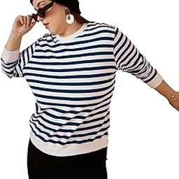 Navy & White Striped Full Sleeves Sweater-image-55