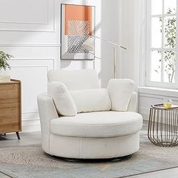 The Sofa Studio - Modern Round Chair with Ottoman, Storage Crescent Moon Design Swivel Big Oversized Sofa for Living Room, Bedroom, Hallways (Beige Bouncle, Revolving Chair)-image-89