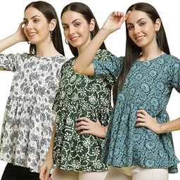 Pinkimint Crape Combo Top for Women ll Stylish Casual Flared Fancy Sleeve Printed Regular Fit Top (Pack of 3)-image-66