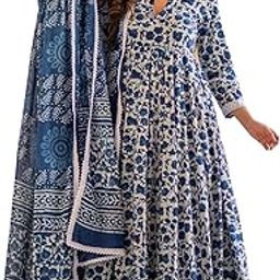 Women's Rayon Blend Anarkali Printed Kurta with Pant & Dupatta-picture-27