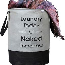 Heart Home Waterproof Round Non Wovan Laundry Bag/Hamper|Metalic Printed With Handles|Foldable Bin & 45 Liter Capicity|Size 37 x 37 x 49, Pack of 1 (Grey & Black)-HEARTXY11446-image-37