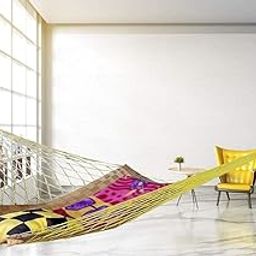 CRM TRADERS® Handcrafted Nylon Rope Hammock Swing Hanging Net Mesh Sleeping Bed for Kids - Yellow-picture-4
