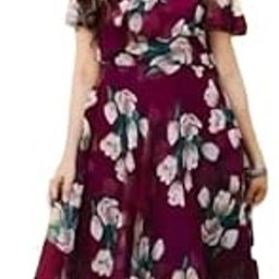 Women's Georgette Floral Printed V Neck Casual Midi Dress for Girl's (Flower)-picture-31