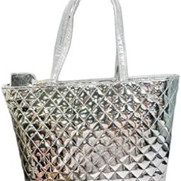 Metallic Gold Quilted Tote Bag, Diamond Pattern, Canvas and Beach Tote Bag for Girls Large Shoulder Handbag-image-13