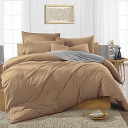 300 Thread Count- 3 Piece Rajai/Quilt/Duvet Cover Set- 100% Cotton Duvet Cover with 2 Pillow Cover-Zipper Closure Comforter Cover-King Size Taupe Solid-image-17