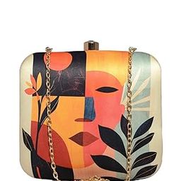 Multicolor Art Printed Box Clutch Purse - Stylish Evening Bag with Detachable Strap Chain - Occasions Handbag for Women & Girls - Gift for Her-image-44