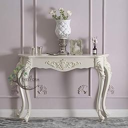 46Treeform Wooden Carved Console Table | Solid Mango Wood, PU Finish | Decorative Table for Living Room, Hallway, Entryway, or Office | 48 x 30 x 15 Inches, White Deco-image-35