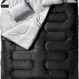 SAZ DEKOR Double Sleeping Bag for Adults Mens with Pillow, XL Queen Size Two Person Black-image-18