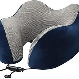 Memory Foam Neck Pillow for Travel & Car Use – Luxury Ergonomic Cushion for Pain Relief & Neck Support, Breathable Cover, Adjustable Strap (Blue Grey)-56
