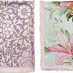 Satin Scarf for Women Lightweight Fashion Scarves, Wrap in Print Floral Pattern, Pack of 2 (Orchid Pink and Green and Pink)-image-101