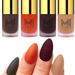 MI FASHION Highly Pigmented Velvet Matte Nail Paint Set Effortless Matte Top Colour 9.9ml Coffee, Orange, Wine, Nude (Pack Of-4)-60
