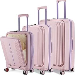Alexandria Hard-Sided Polypropylene TSA Lock 8 Wheels Double Spinner Luggage Set of 3 Peach Grey Small,Medium & Large Trolley Bag Suitcase (55,65&75Cm)-picture-0