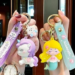 WISHKEY Mermaid and Unicorn-Themed Keychain with Sticky Hooks, Accessories Keyrings with Hand strap for Bag pack, Purse, Cute Silicone Keyrings for Kids and Adults, (Pack of 2, Assorted)-picture-32