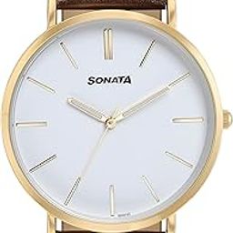 Quartz Analog White Dial Brown Leather Strap Watch for Men-29