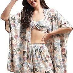 ClauraTropical Printed Swimwear Cover Up Set-45