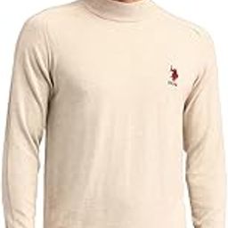 Mens Beige Heathered Mock NeckLong SleeveCasual Cotton Regular Fit Sweater-image-23