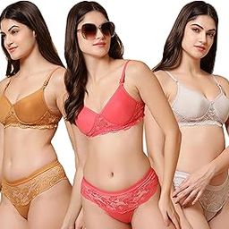 Bra Panty Set for Women Polycotton Padded Non-Wired Lingerie Set Combo Pack of 3-image-78