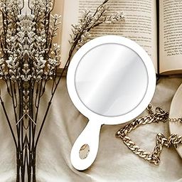Creative Arts n Frames 18x28cm Round Hand Mirror with Handle for Cosmetic Shaving Make Up Bathroom Salon Barber Travel and Indoor Use (Subtle White Round Handheld Mirror)-image-21