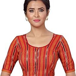 Women's Readymade Pure Cotton Ikat Elbow Length Sleeves Saree Blouse-image-98