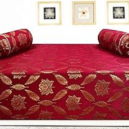 Milan 600 TC Polycotton Floral Printed Single Diwan Set (Red and Golden)-image-3