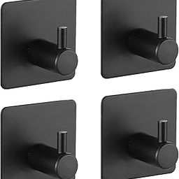 KONSSEE Adhesive Hooks Heavy Duty Stick on Wall Towel Hooks Door Waterproof Stainless Steel Adhesive Towel Hooks Holders for Hanging Clothes Bathroom (New Hook 4 PC Black)-image-44