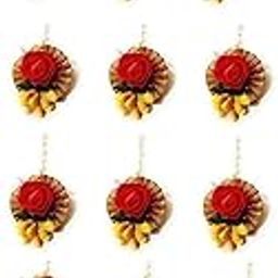 Laxmi Enterprises Flower Maang Tikka for Wedding | Baby Shower | Haldi | Mehandi | Party in Yellow and White Colour for Girls and Women (Pack of 18)-23