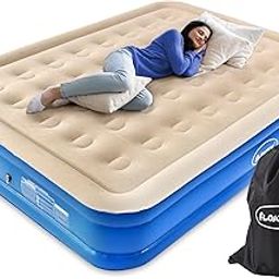 Floatey Inflatable Mattress, Blue, Double Bed, Air Mattress with Built-in Pump, Inflatable Bed, 200kg Capacity, Luxury Sleeping Mat, Air Bed for Travel Bed, Camping Bed, Car Bed, 200 x 150 x 40 cm-image-9