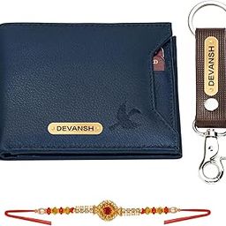 Men's Personalized Combo Rakhi Gift Set | Customized Stylish Leather Purse & Keyring with Name | Unique Rakhi Gift for Brother (Navy)-picture-40