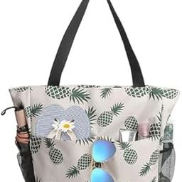 Roof Tote Bag for Women Office Work Multipurpose Shoulder Bag with Zipper Pocket Teacher Travel Grocery Beach Hobo Bag Waterproof Sandproof Lightweight Pool Bag (Green Pineapple)-image-104