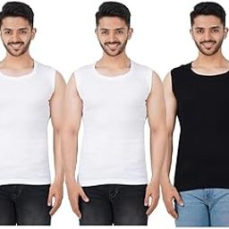 Fox World Close Round Neck Broad Shoulder Multipurpose Sleeveless Vest for Men Black and White Pack of 3-image-49
