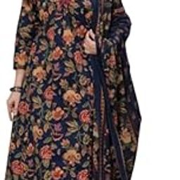 Women's Rayon Printed V Neck Anarkali Kurta with Pant and Dupatta-image-1