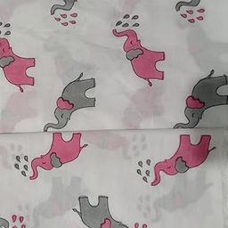 Hand Block Print Fabric Elephant Animal Print for Kids, Pink & Grey Theme Ideal for Quilting, Baby Clothing, and Crafts. Width 44 Inches (1 Meter, Grey Elephant)-2