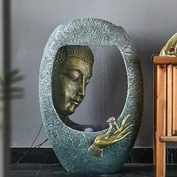 EXPLEASIA Buddha Face Shower Water Fountain for Home, Indoor, Big Size, Fountain for Garden, Home vastu, Buddha Fountain 3 feet (Blue Gold)-image-7