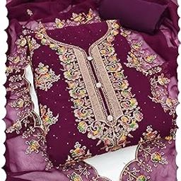 Embroidery Zari Work with Zarkan Unstitched Dress Material Fabrics For Women With Faux Georgette Semistitched Top Plain Micro Bottom With Georgette Heavy Embroidery Work Duppata.-2