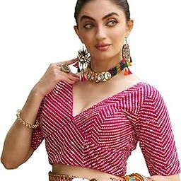 Womens Fancy Readymade Half Sleeve Sequins Saree Blouse (Pink, 32)-picture-52