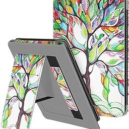 Fintie Stand Case for 6.8" Kindle Paperwhite (11th Generation-2021) and Kindle Paperwhite Signature Edition - Premium PU Leather Sleeve Cover with Card Slot and Hand Strap, Love Tree-94