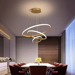 Delbay Modern Spiral 3 Ring LED Chandelier - Gold Finish Decorative Hanging Light For Living Rooms & Dining Areas (Pack Of1) (Golden)-image-28