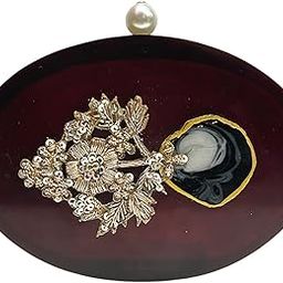 Elegant Handcrafted Red Resin Clutch Bag with Pearl Clasp & Gold Floral Embellishment Evening Purse for Women-image-77