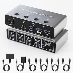 8K@60Hz 4 Computers HDMI KVM Switch with 4 USB 3.0 Ports Aluminum KVM Switches Share One Monitor Keyboard Mouse Hard Drives Printer with 4 USB Cables and Desktop Controller-picture-31