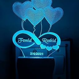 Acrylic Personalised 7 Heart Color Changing 3D Illusion LED Night Lamp Customized Name and Tagline Gift for Every Occasion/Valentines Day (Multicolour)-12