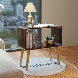 WUDENSEE Mid-Century Modern Bedside Table with Solid Wood Legs, Minimalist and Practical End Side Table with Open Storage Shelf, for Living Room/Bedroom/Office (Brown)-image-55