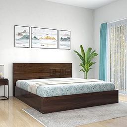 DF2H Bed | 1 Year Warranty | Double Bed, Queen Size, Aglaea Solid Wood Headboard, Non-Woven Base & 3mm MDF, Walnut Colour (Melamine Finish)-image-96