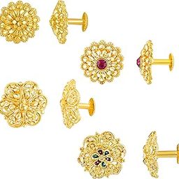 Traditional Temple 1 One Gram Gold 18k Copper Brass Ruby Meenakari South Indian Screw Back Studs Earrings Combo Set Pack Tops Stud For Women girls Latest -Ear rings combo-M141-25