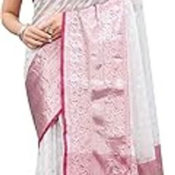 silk land Women's Kanjiwaram Silk Woven Saree With Unstiched Blouse Piece (White)-picture-1