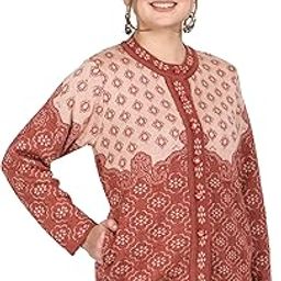 Lady Willington Women Woolen Round Neck Self Design Heavy Daffodil Fabric Printed Cardigan Winter Wear Pure Wool Cardigan for Women Free Size Long Cotty Warm Cardigan Free Sizes-image-46
