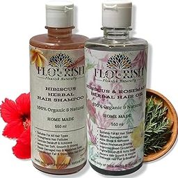 FLOURISH HERBS Combo Hibiscus and Rosemary Herbal Hair Shampoo & Oil, 550ML (Pack of 2), 100% Organic, Natural, Chemical Free, Homemade, For All Ages and Hair Types, Daily Use. Benefits: Improves Blood Circulation, Nourishes Scalp, Repair Damaged Hair, Strengthens Hair Follicles, Controls Dandruff & Itchiness⁠⁠, Delays Premature Graying, Controls Hair Fall & Stimulates Hair Growth, Makes Hair Soft, Smooth & Shining.-image-99