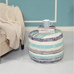 LR Home Coastal Stripe Pouf, 18"x14", White/Blue-image-39