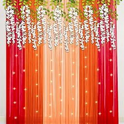 Special You Haldi Mehndi Decoration Items for Home, Peach, Orange & Red Backdrop Curtains for Decoration, Wisteria Hanging for Pooja Room Decoration, Wedding Decoration Items for Home - 16 pcs-22
